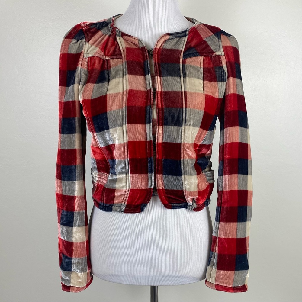 Vintage Upcycled Velvet Checkered Plaid Jacket
